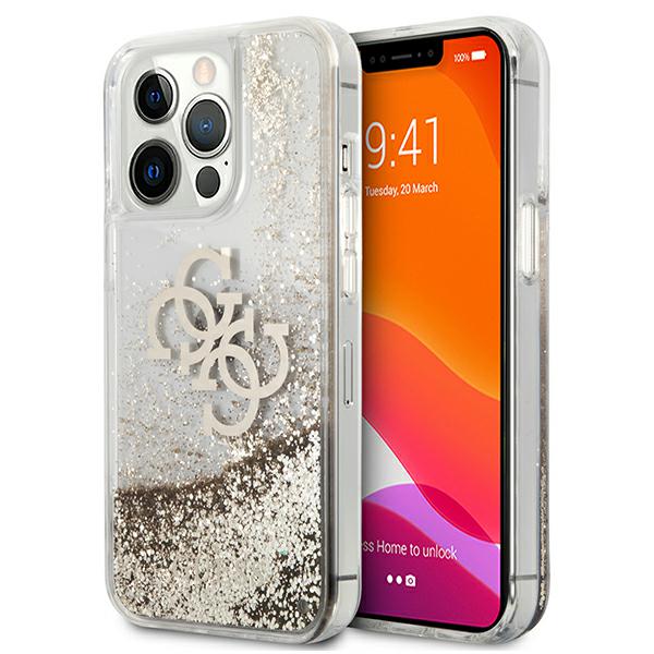 Guess GUHCP13XLG4GGO Apple iPhone 13 Pro Max 6,7″ auksinis kietas dėklas 4G Big Liquid Glitter aprašymas - Prekės nuotrauka