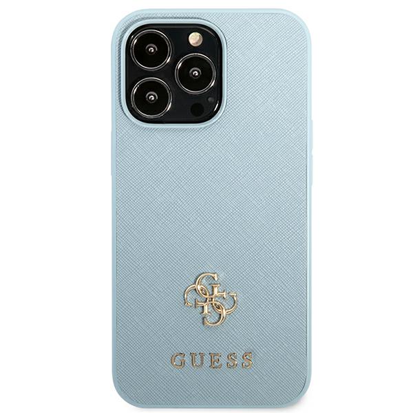 Guess GUHCP13XPS4MB Apple iPhone 13 Pro Max 6,7″ mėlynas kietas dėklas Saffiano 4G Small Metal Logo aprašymas - Prekės nuotrauka