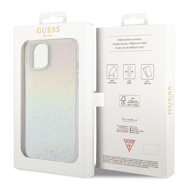 Guess GUHCP14LHDECMI iPhone 14 Pro 6.1″ kietas dėklas IML Faceted Mirror Disco vaivorykštinis aprašymas - Prekės nuotrauka