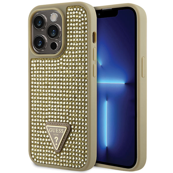Guess GUHCP14LHDGTPD iPhone 14 Pro 6.1″ auksinis kietas dėklas Rhinestone Triangle aprašymas - Prekės nuotrauka