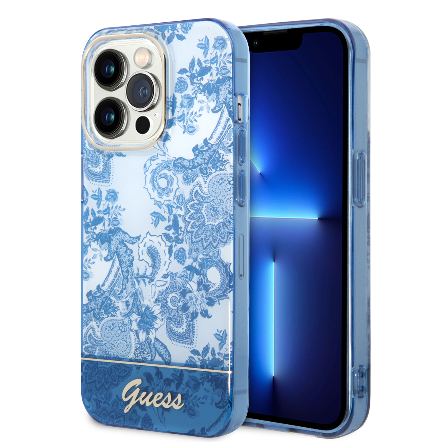 Guess GUHCP14LHGPLHB Apple iPhone 14 Pro 6,1″ mėlynas kietas dėklas Porcelain Collection aprašymas - Prekės nuotrauka