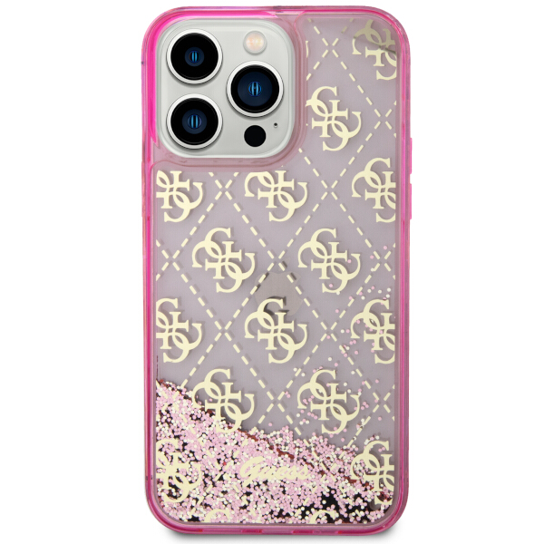 Guess GUHCP14LLC4PSGP Apple iPhone 14 Pro 6.1″ rožinės spalvos kietas dėklas Liquid Glitter 4G Transculent aprašymas - Prekės nuotrauka