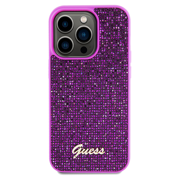Guess GUHCP14LPMSDGSF iPhone 14 Pro 6.1″ fuksijos spalvos kietas dėklas Disco Metal Script aprašymas - Prekės nuotrauka