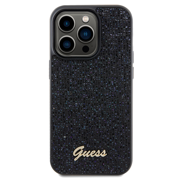 Guess GUHCP14LPMSDGSK Apple iPhone 14 Pro 6.1″ juodos spalvos kietas dėklas Disco Metal Script aprašymas - Prekės nuotrauka