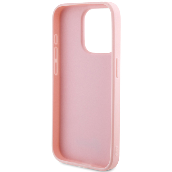 Guess GUHCP14LPSAIRSP iPhone 14 Pro 6.1″ rožinės spalvos kietas dėklas Saffiano Iridescent Script aprašymas - Prekės nuotrauka