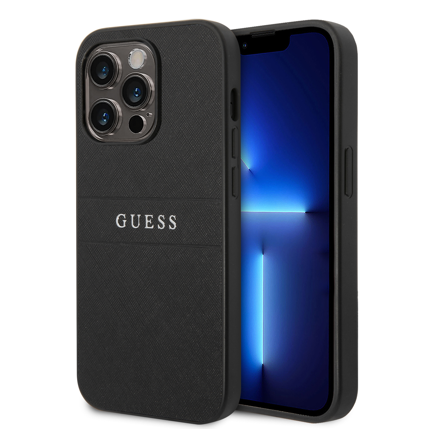 Dėklas Guess GUHCP14LPSASBBK Apple iPhone 14 Pro 6,1″ juodos spalvos Saffiano Strap aprašymas - Prekės nuotrauka