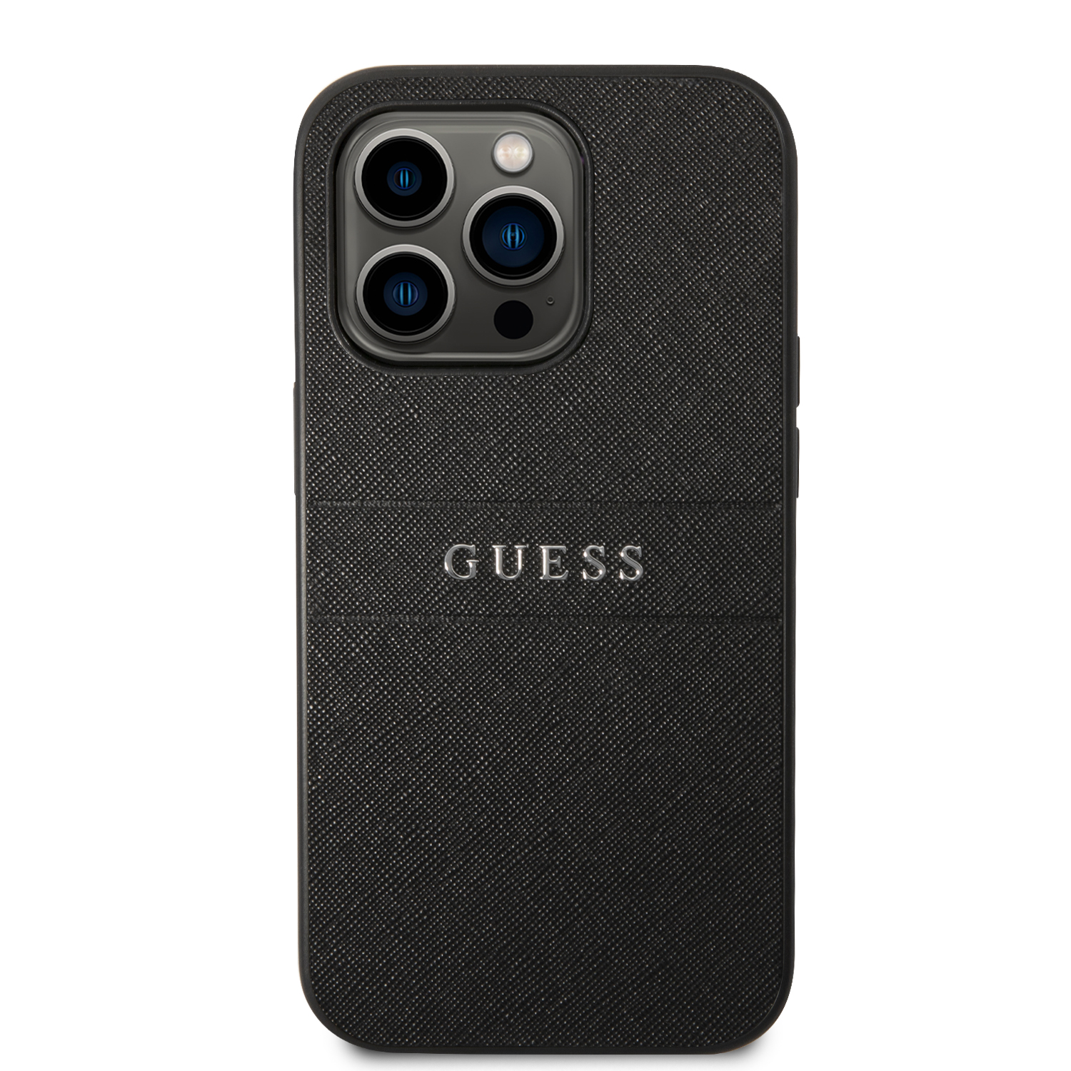 Dėklas Guess GUHCP14LPSASBBK Apple iPhone 14 Pro 6,1″ juodos spalvos Saffiano Strap aprašymas - Prekės nuotrauka