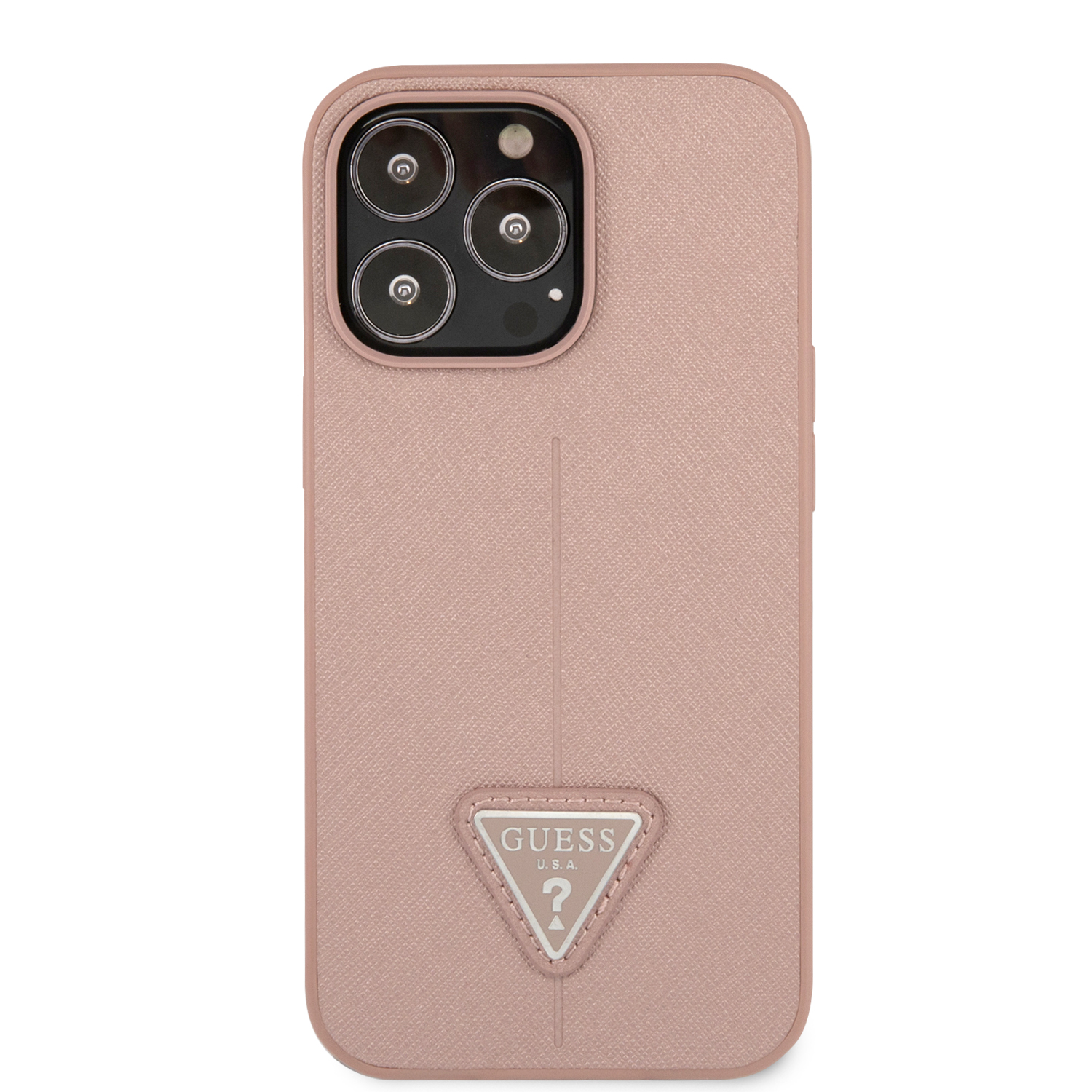 Guess GUHCP14LPSATLP iPhone 14 Pro 6,1″ rožinės spalvos kietas dėklas SaffianoTriangle Logo aprašymas - Prekės nuotrauka