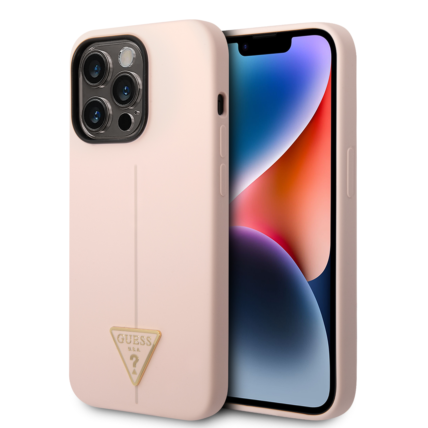 Guess GUHCP14LSLTGP iPhone 14 Pro 6,1 colio eilinis/rožinis kietas dėklas, silikoninis trikampis aprašymas - Prekės nuotrauka Guess GUHCP14LSLTGP iPhone 14 Pro 6,1 colio eilinis/rožinis kietas dėklas, silikoninis trikampis aprašymas - Prekės nuotrauka
