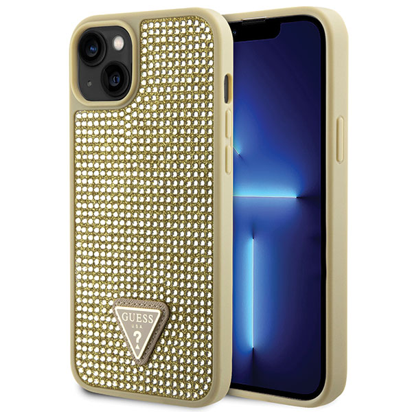Guess GUHCP14MHDGTPD iPhone 14 Plus/ 15 Plus 6.7″ auksinis kietas dėklas Rhinestone Triangle aprašymas - Prekės nuotrauka