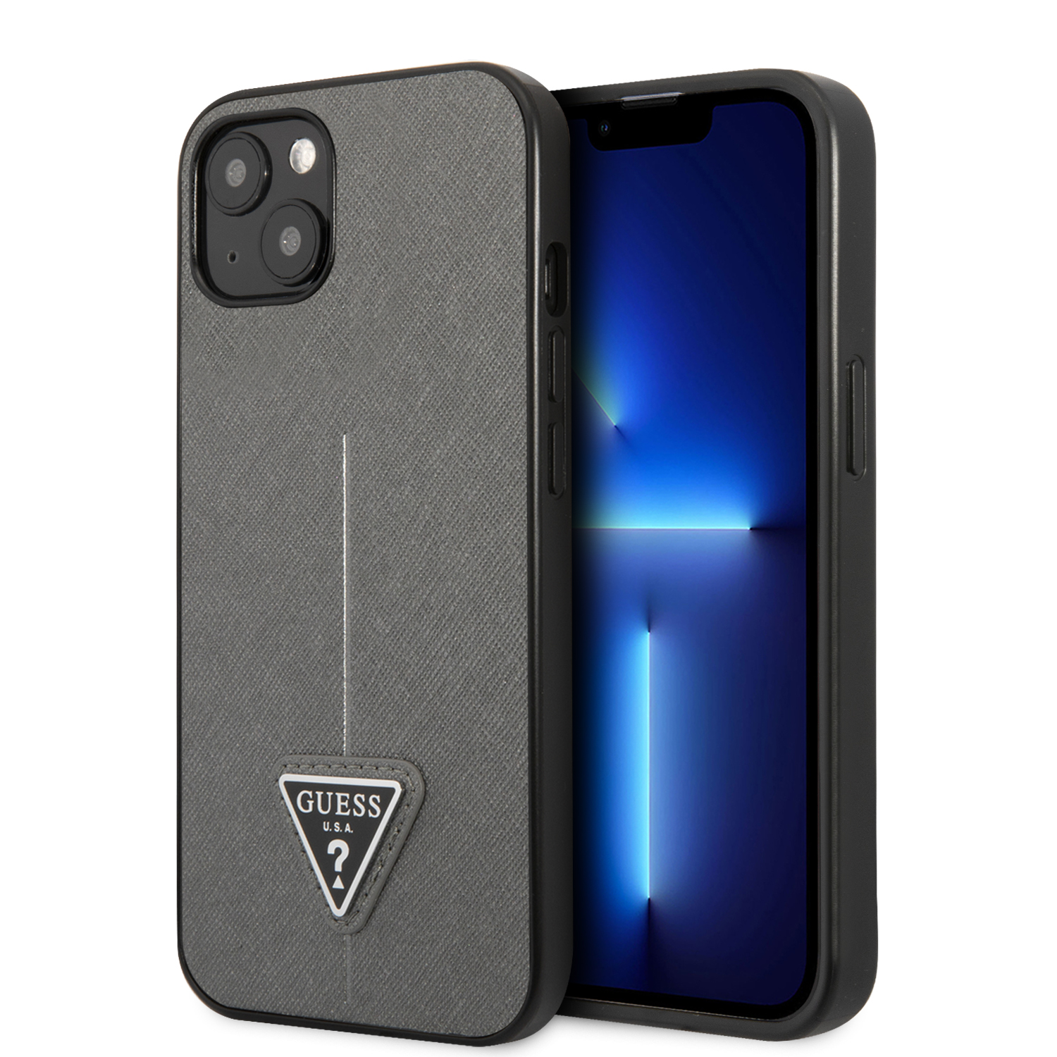 Guess GUHCP14SPSATLG Apple iPhone 14 / 15 / 13 6.1″ sidabrinis kietas dėklas SaffianoTriangle Logo aprašymas - Prekės nuotrauka Guess GUHCP14SPSATLG Apple iPhone 14 / 15 / 13 6.1″ sidabrinis kietas dėklas SaffianoTriangle Logo aprašymas - Prekės nuotrauka