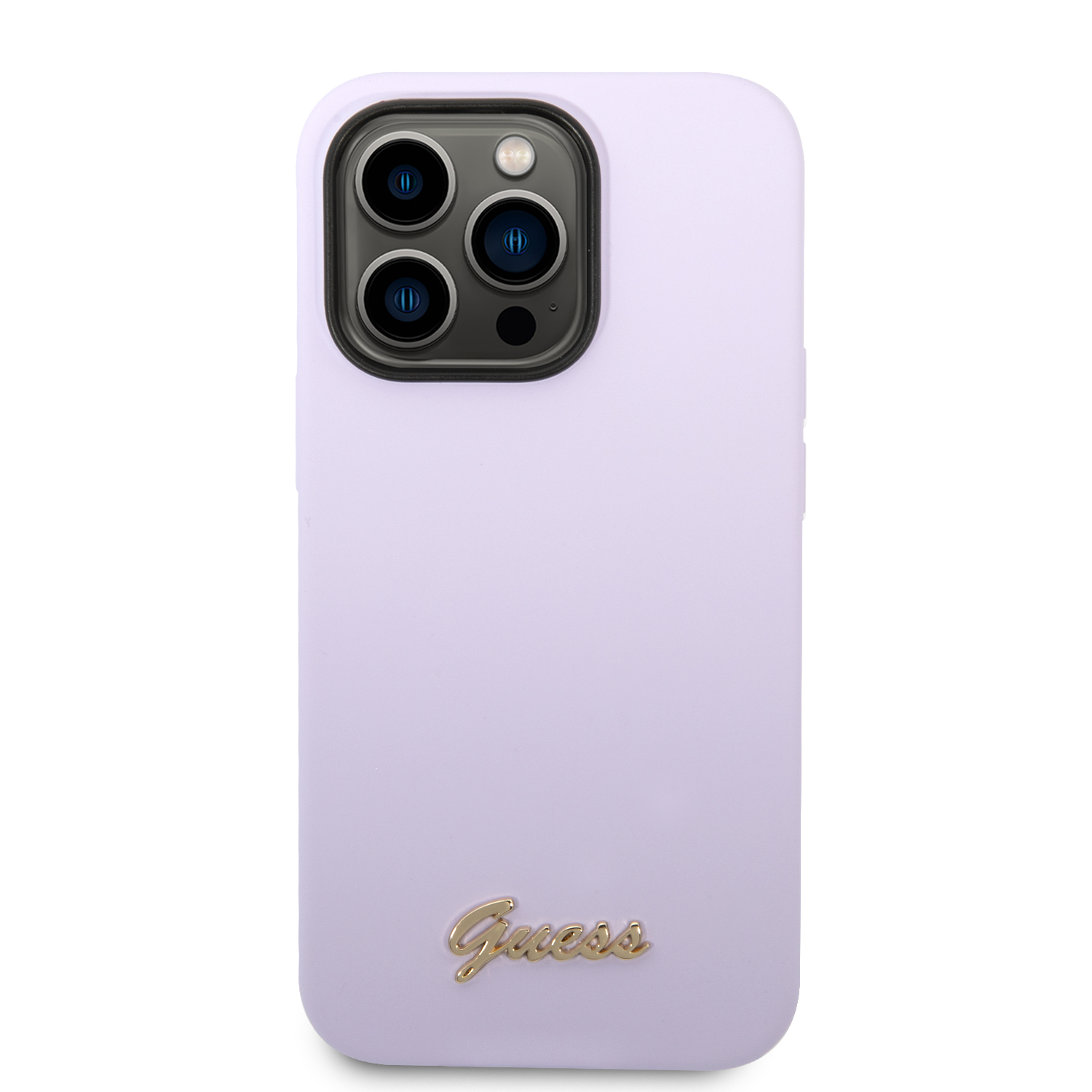 Guess GUHCP14XSLSMU Apple iPhone 14 Pro Max 6,7″ violetinės spalvos kietas dėklas Silicone Vintage Gold Logo aprašymas - Prekės nuotrauka