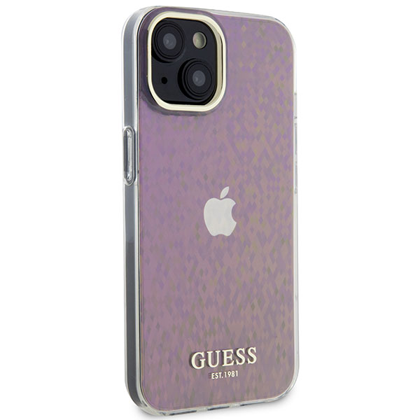 Guess GUHCP15LHDECMP Apple iPhone 15 Pro 6.1″ rožinės spalvos kietas dėklas IML Faceted Mirror Disco Iridescent aprašymas - Prekės nuotrauka