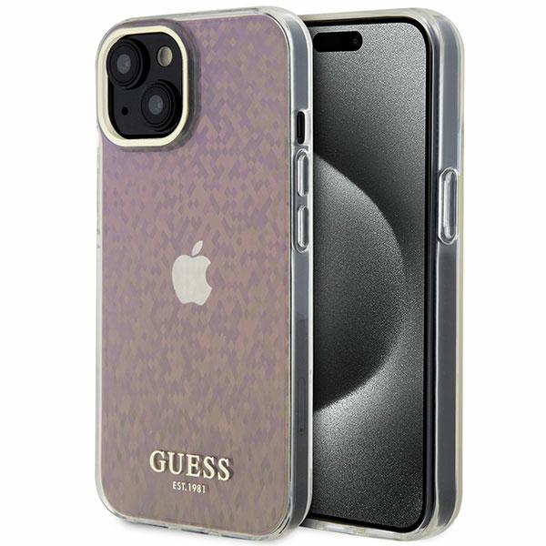 Guess GUHCP15LHDECMP Apple iPhone 15 Pro 6.1″ rožinės spalvos kietas dėklas IML Faceted Mirror Disco Iridescent aprašymas - Prekės nuotrauka