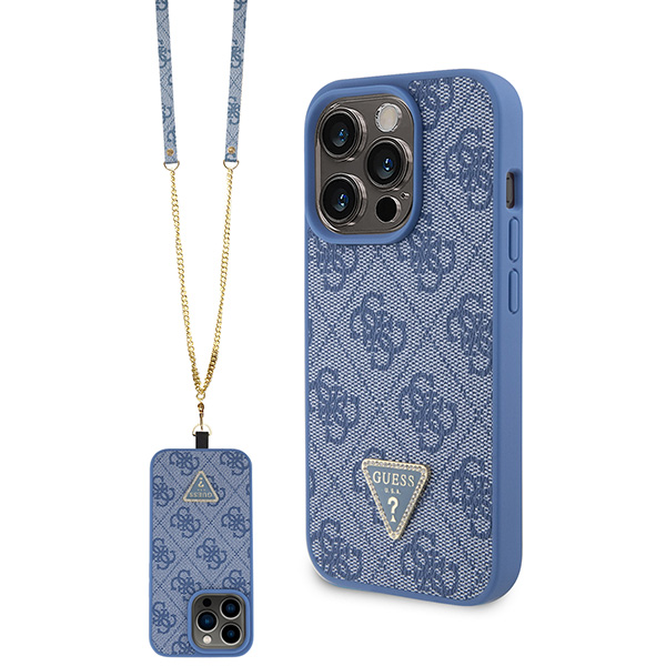 Guess GUHCP15LP4TDSCPB iPhone 15 Pro 6.1″ mėlynas kietas dėklas Crossbody 4G Metal Logo aprašymas - Prekės nuotrauka