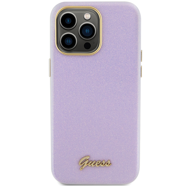 Guess GUHCP15LPGMCSL iPhone 15 Pro 6.1″ alyvinis kietas dėklas Glitter Glossy Script aprašymas - Prekės nuotrauka