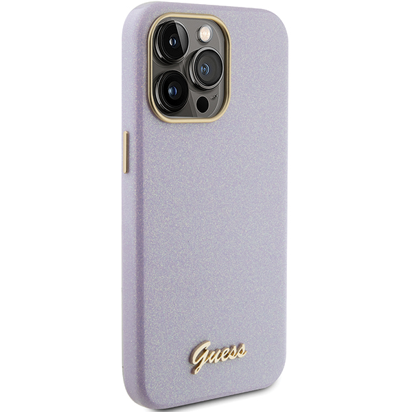 Guess GUHCP15LPGMCSL iPhone 15 Pro 6.1″ alyvinis kietas dėklas Glitter Glossy Script aprašymas - Prekės nuotrauka