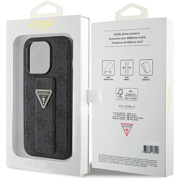 Guess GUHCP15LPGS4TDK Apple iPhone 15 Pro 6.1″ juodos spalvos kietas dėklas Grip Stand 4G Triangle Strass aprašymas - Prekės nuotrauka