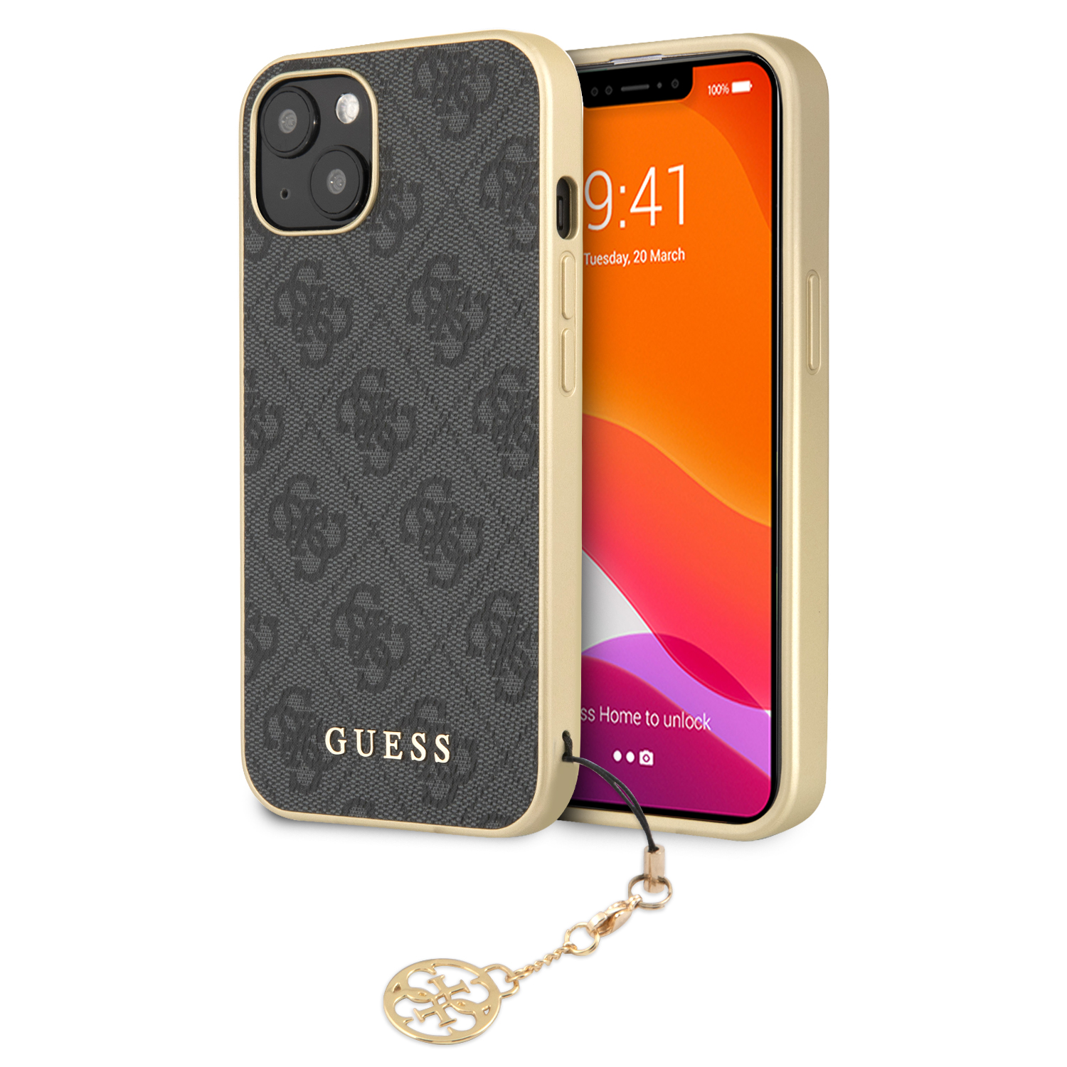 Guess GUHCP15MGF4GGR Apple iPhone 15 Plus / 14 Plus 6.7″ pilkas kietas dėklas 4G Charms Collection aprašymas - Prekės nuotrauka
