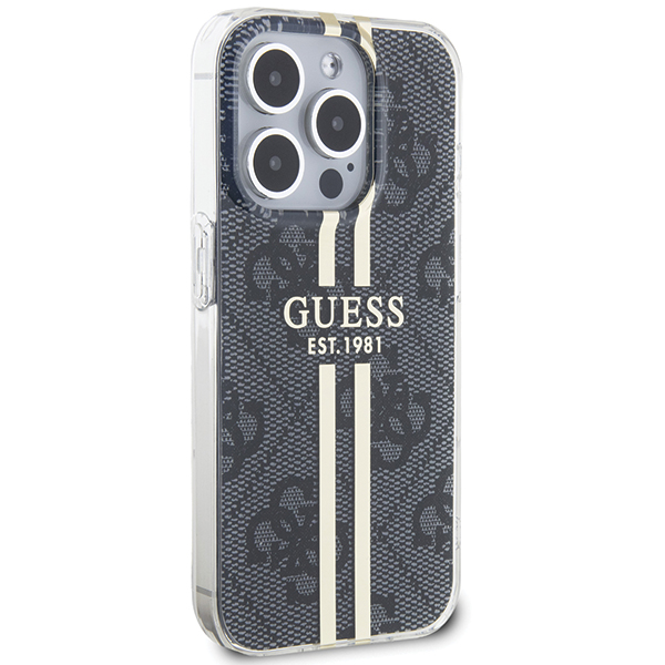 Guess GUHCP15MH4PSEGK Apple iPhone 15 Plus / 14 Plus 6.7″ juodos spalvos kietas dėklas IML 4G Gold Stripe aprašymas - Prekės nuotrauka