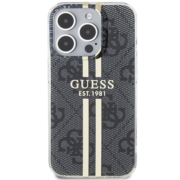 Guess GUHCP15MH4PSEGK Apple iPhone 15 Plus / 14 Plus 6.7″ juodos spalvos kietas dėklas IML 4G Gold Stripe aprašymas - Prekės nuotrauka