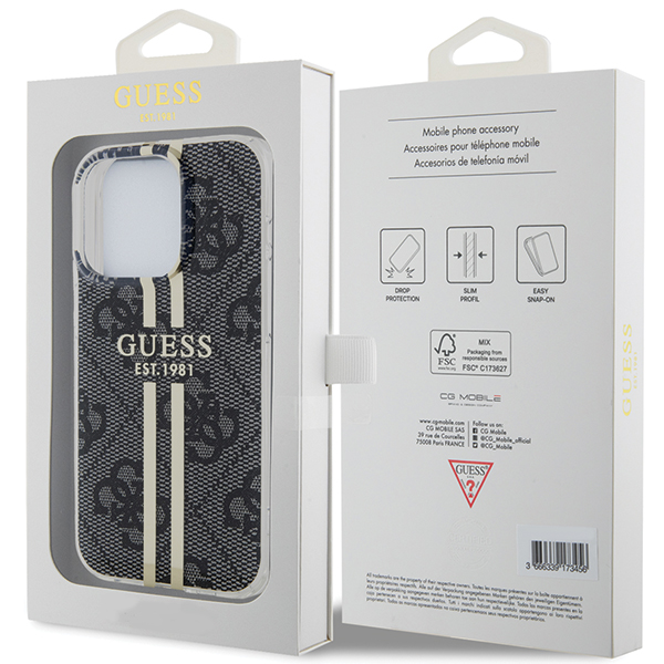 Guess GUHCP15MH4PSEGK Apple iPhone 15 Plus / 14 Plus 6.7″ juodos spalvos kietas dėklas IML 4G Gold Stripe aprašymas - Prekės nuotrauka