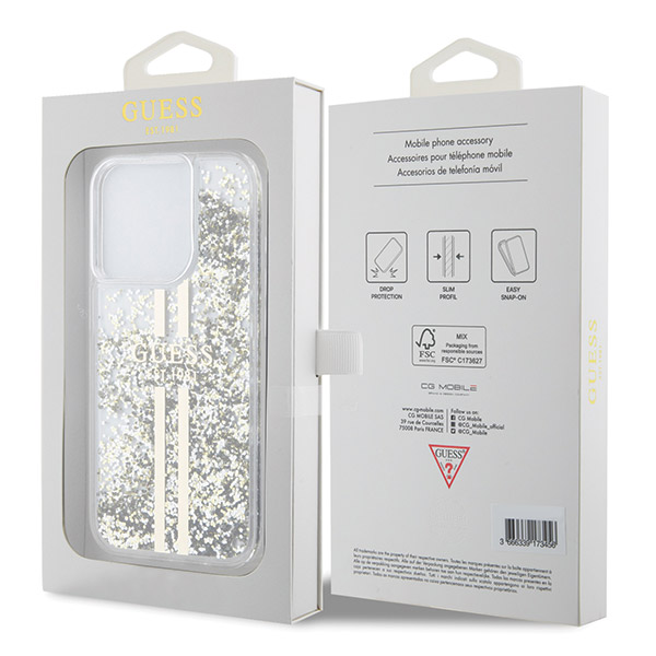 Guess GUHCP15MLFCSEGT Apple iPhone 15 Plus /14 Plus 6.7″ skaidrus kietas dėklas Liquid Glitter Gold Stripes aprašymas - Prekės nuotrauka Guess GUHCP15MLFCSEGT Apple iPhone 15 Plus /14 Plus 6.7″ skaidrus kietas dėklas Liquid Glitter Gold Stripes aprašymas - Prekės nuotrauka
