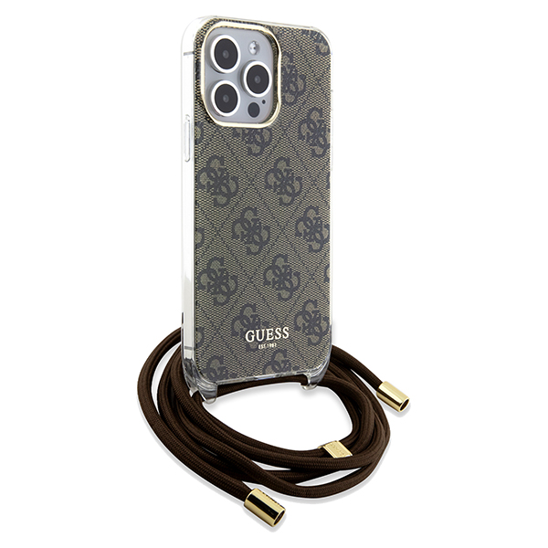 Guess GUHCP15SHC4SEW iPhone 15 / 14 / 13 6.1″ rudos spalvos kietas dėklas Crossbody Cord 4G Print aprašymas - Prekės nuotrauka