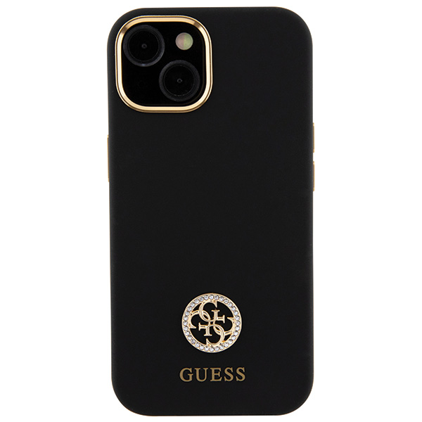 Guess GUHCP15SM4DGPK iPhone 15 / 14 / 13 6.1″ juodos spalvos kietas dėklas Silicone Logo Strass 4G aprašymas - Prekės nuotrauka
