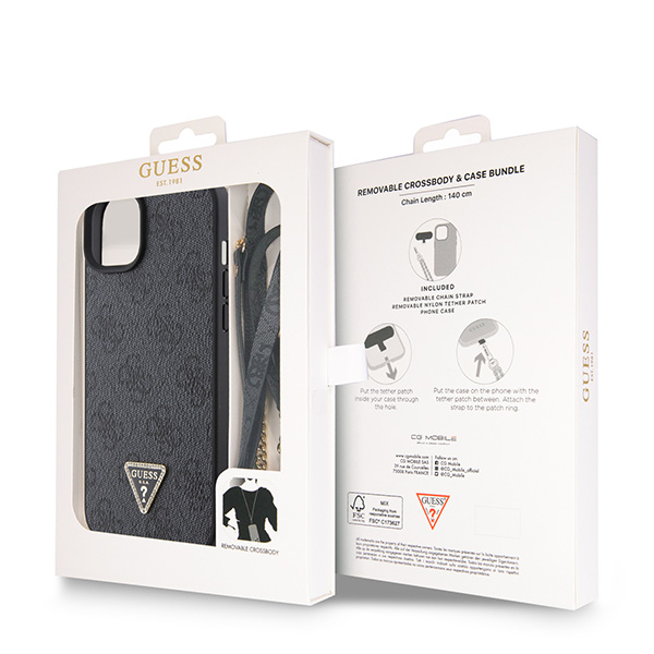 Guess GUHCP15SP4TDSCPK Apple iPhone 15 / 14 / 13 6.1″ juodos spalvos kietas dėklas Crossbody 4G Metal Logo aprašymas - Prekės nuotrauka