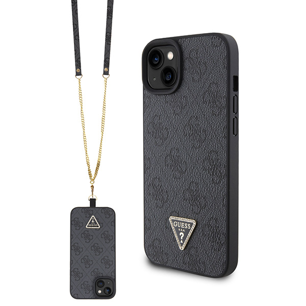 Guess GUHCP15SP4TDSCPK Apple iPhone 15 / 14 / 13 6.1″ juodos spalvos kietas dėklas Crossbody 4G Metal Logo aprašymas - Prekės nuotrauka