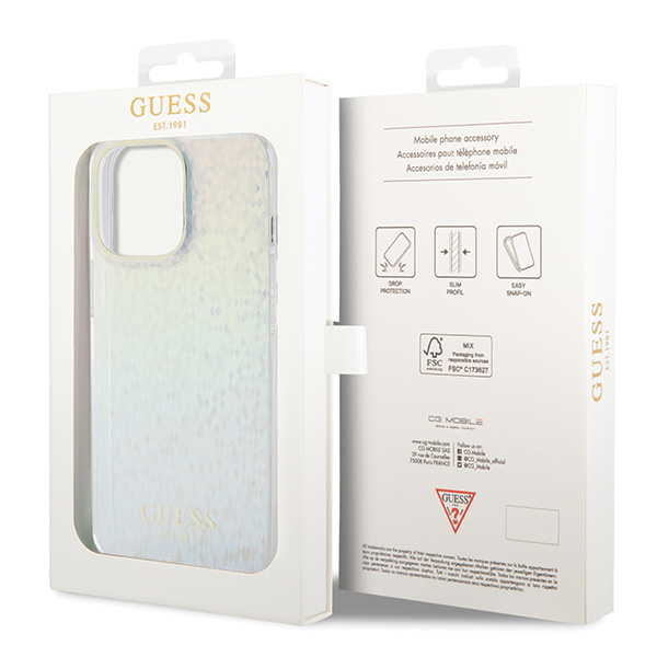 Guess GUHCP15XHDECMI Apple iPhone 15 Pro Max 6.7″ kietas dėklas IML Faceted Mirror Disco Iridescen aprašymas - Prekės nuotrauka