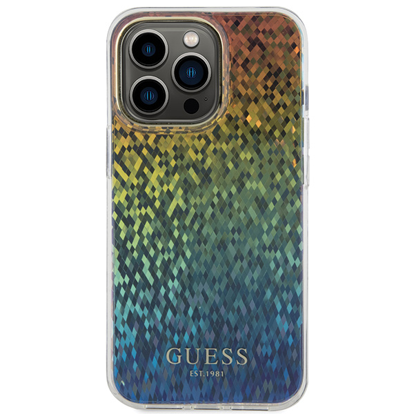 Guess GUHCP15XHDECMI Apple iPhone 15 Pro Max 6.7″ kietas dėklas IML Faceted Mirror Disco Iridescen aprašymas - Prekės nuotrauka