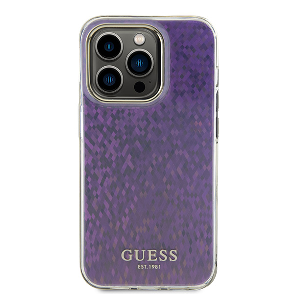 Guess GUHCP15XHDECMP iPhone 15 Pro Max 6.7″ rožinės spalvos kietas dėklas IML Faceted Mirror Disco Iridescent aprašymas - Prekės nuotrauka
