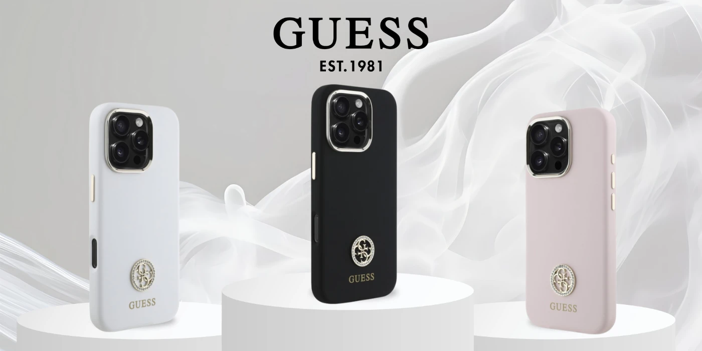 Guess GUHCP16LM4DGPH Apple iPhone 16 Pro 6.3" dėklas telefonui baltos spalvos Silikoninis Logo Strass 4G aprašymas - Prekės nuotrauka