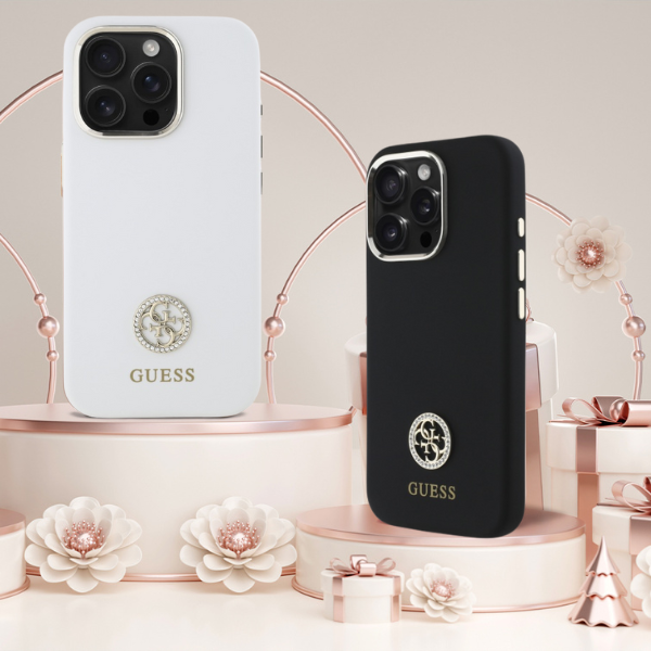 Guess GUHCP16LM4DGPP Apple iPhone 16 Pro 6.3" dėklas telefonui rožinės spalvos Silikoninis Logo Strass 4G aprašymas - Prekės nuotrauka