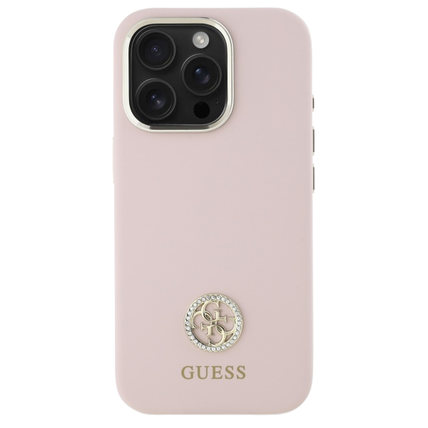 Guess GUHCP16LM4DGPP Apple iPhone 16 Pro 6.3" dėklas telefonui rožinės spalvos Silikoninis Logo Strass 4G aprašymas - Prekės nuotrauka
