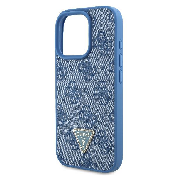 Guess GUHCP16LP4TDSCPB Apple iPhone 16 Pro 6.3″ mėlynas kietas dėklas Leather Metal Logo Strass Crossbody aprašymas - Prekės nuotrauka