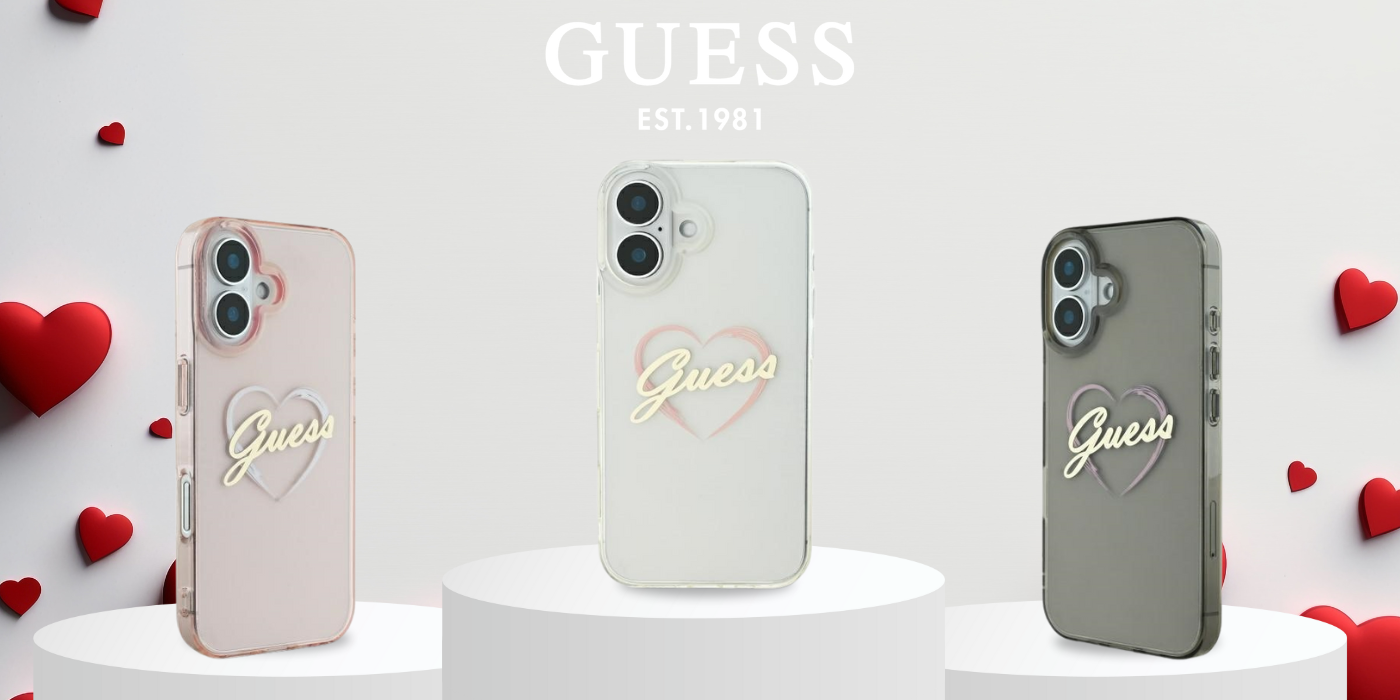 Guess GUHCP16MHCHGSPK iPhone 16 Plus 6.7″ juodos spalvos kietas dėklas IML Heart aprašymas - Prekės nuotrauka