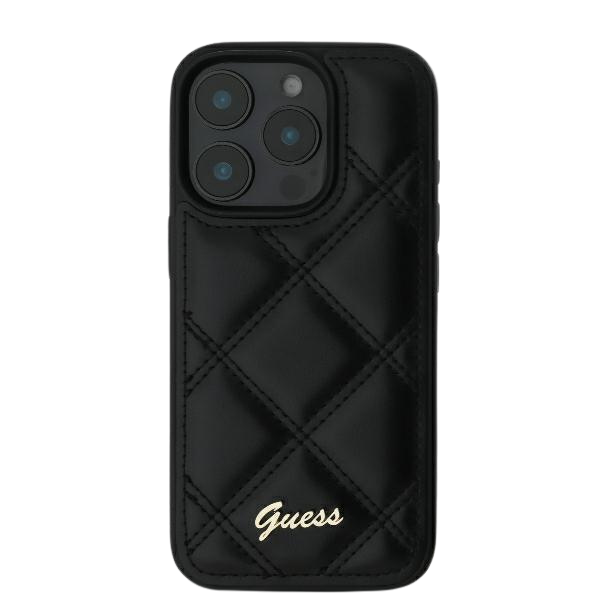 Guess GUHCP16MPSQSQSK Apple iPhone 16 Plus 6.7″ juodos spalvos kietas dėklas Quilted Metal Logo aprašymas - Prekės nuotrauka