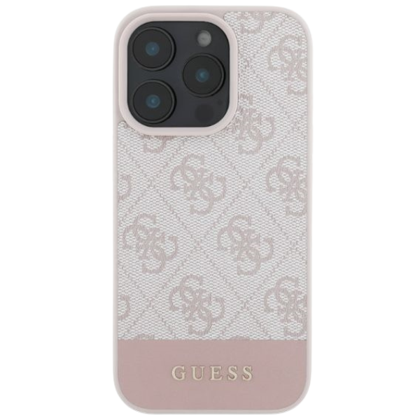 Guess GUHCP16SG4GLPI Apple iPhone 16 6.1″ rožinės spalvos harddėklas 4G Bottom Stripe aprašymas - Prekės nuotrauka