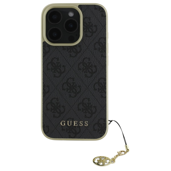 Guess GUHCP16SGF4GGR Apple iPhone 16 6.1″ juodos spalvos kietas dėklas 4G Charms Collection aprašymas - Prekės nuotrauka