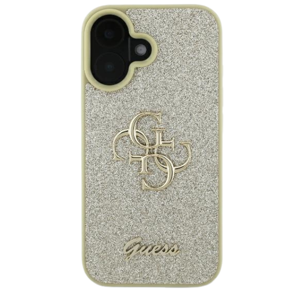 Guess GUHCP16SHG4SGD Apple iPhone 16 6.1″ auksinis kietas dėklas Fixed Glitter Big 4G aprašymas - Prekės nuotrauka
