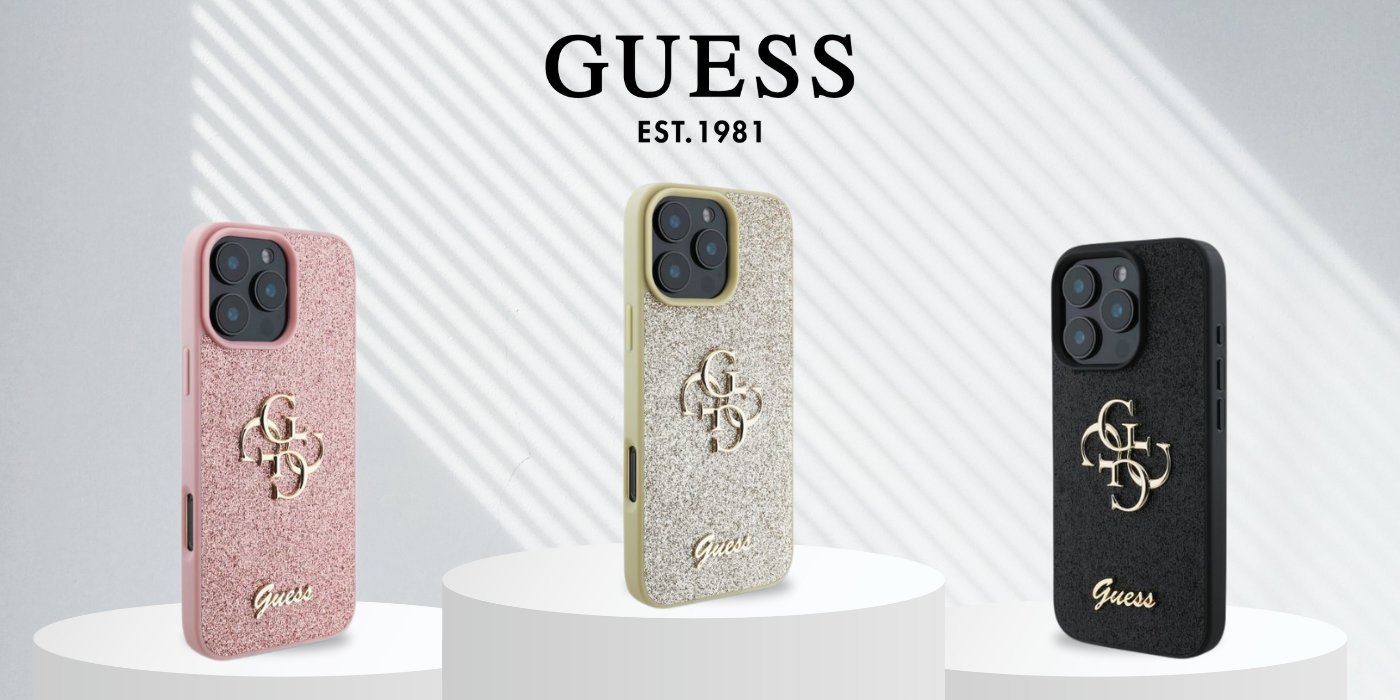 Guess GUHCP16SHG4SGD Apple iPhone 16 6.1″ auksinis kietas dėklas Fixed Glitter Big 4G aprašymas - Prekės nuotrauka