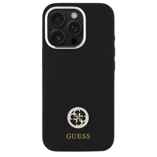 Guess GUHCP16SM4DGPK Apple iPhone 16 6.1" dėklas telefonui juodos spalvos Silikoninis Logo Strass 4G aprašymas - Prekės nuotrauka