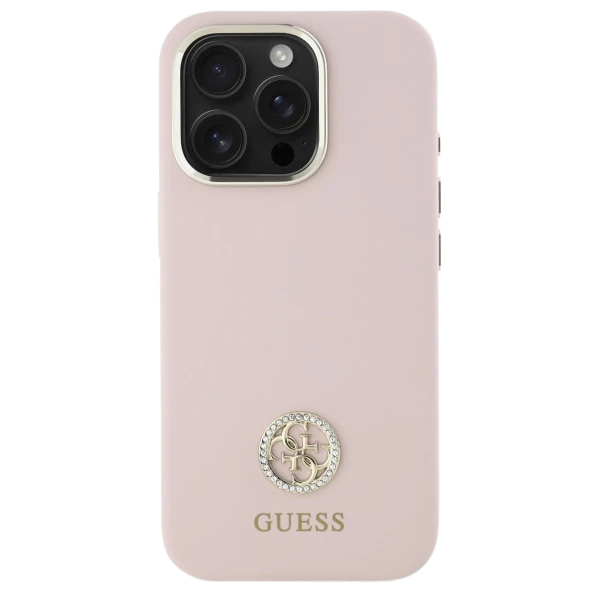 Guess GUHCP16SM4DGPP Apple iPhone 16 6.1" dėklas telefonui rožinės spalvos Silikoninis Logo Strass 4G aprašymas - Prekės nuotrauka