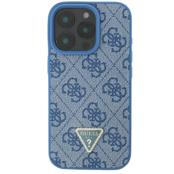 Guess GUHCP16SP4TDSCPB iPhone 16 6,1 col. mėlynas kietas dėklas su odos metalo logotipu ir „Strass