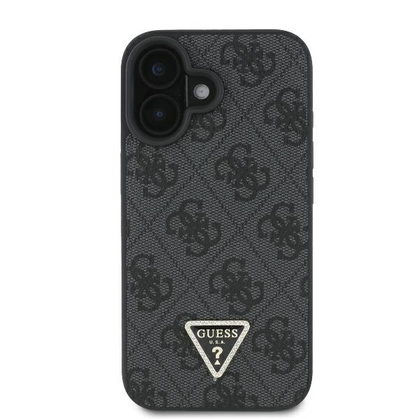 Guess GUHCP16SP4TDSCPK Apple iPhone 16 6.1″ juodos spalvos kietas dėklas Leather Metal Logo Strass Crossbody aprašymas - Prekės nuotrauka
