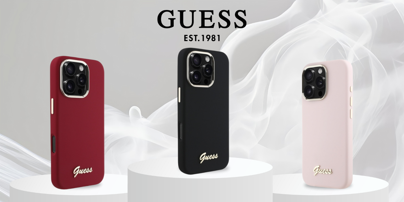 Guess GUHCP16SSMBSLP iPhone 16 6.1″ rožinis kietas dėklas Silicone Script Metal Logo & Frame aprašymas - Prekės nuotrauka