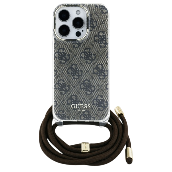 Guess GUHCP16XHC4SEW iPhone 16 Pro Max 6.9" telefono dėklas rudos spalvos/telefono dėklas rudos spalvos Crossbody Cord 4G Print aprašymas - Prekės nuotrauka
